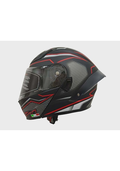 Ws-210 Güneş Vizörlü Çene Açılır Kask Siyah Kırmızı Cizgili Şeffaf Vizörlü İtaly Dizany