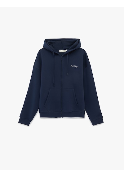 Koton Şardonlu Fermuarlı Kanguru Cepli Taşlı Baskılı Kapüşonlu Sweatshirt Lacivert 6sal10626ık Lacivert