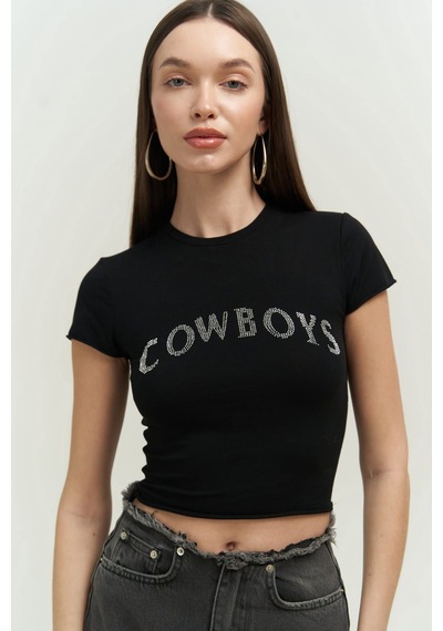 Mai Collection Mai Studios Co. Cowboys Siyah Penye Crop