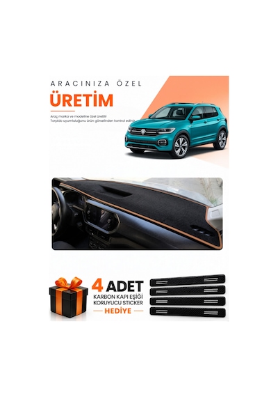 Volkswagen T-cross 2021-2023 Uyumlu Torpido Koruma Örtüsü Oto Kılıfı - Siyah Kahverengi