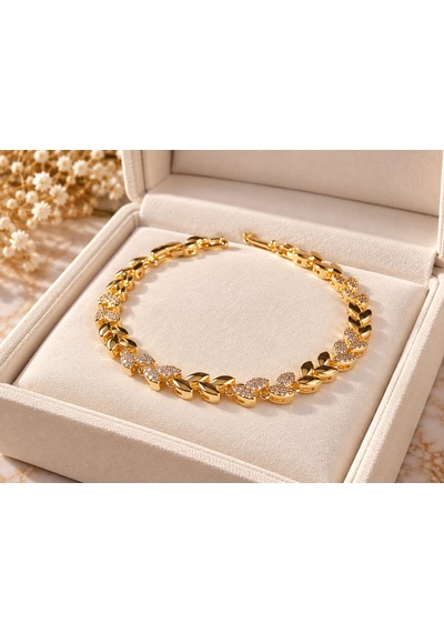 Terragolds Gold Renk Çelik Zirkon Taşlı Başak Model Kadın Bileklik - Bb8907 Altın