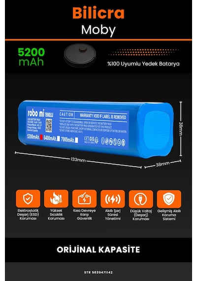 Bilicra Moby 5200mAh Robot Süpürge Bataryası