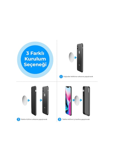 Juo Havalandırma Izgarası İçin Manyetik Mıknatıslı Telefon Tutucu + 2 Adet Manyetik Plaka Siyah