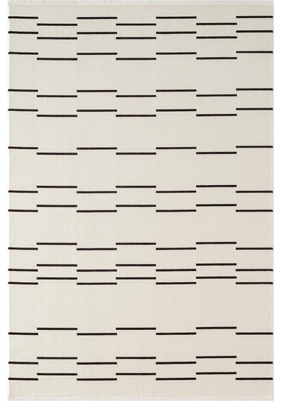 Look Black Lb003w Krem Halı Siyah Dekoratif Çizgili Modern Desen Akrilik Yumuşak Tozuaz Salon Halısı-893 Krem