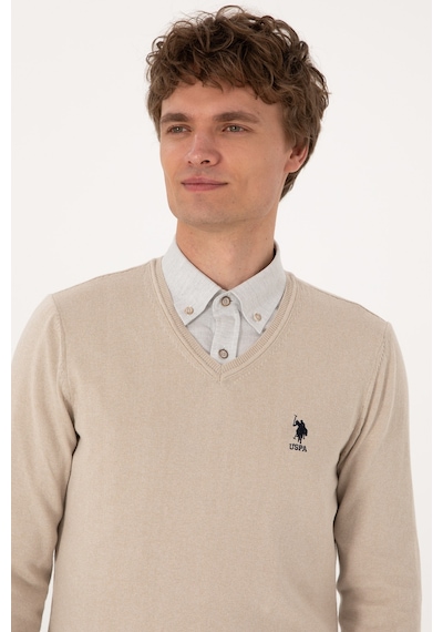 U.S. Polo Assn. Erkek Slim Fit V Yaka Taş Melanj Basic Kazak 50288881-VR225