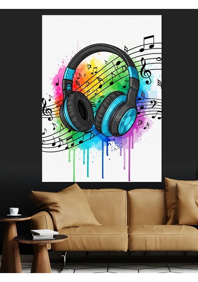 Ahşap Tablo Renkli Neon Müzik Kulaklığı