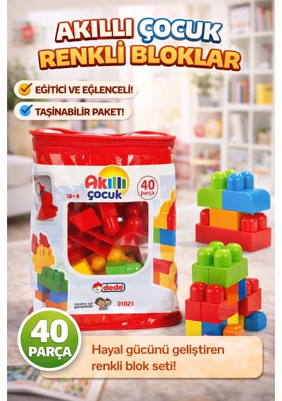 Akıllı Çocuk Renkli Bloklar 40 Parça Eğitici Ve Taşınabilir Yapı Oyuncağı