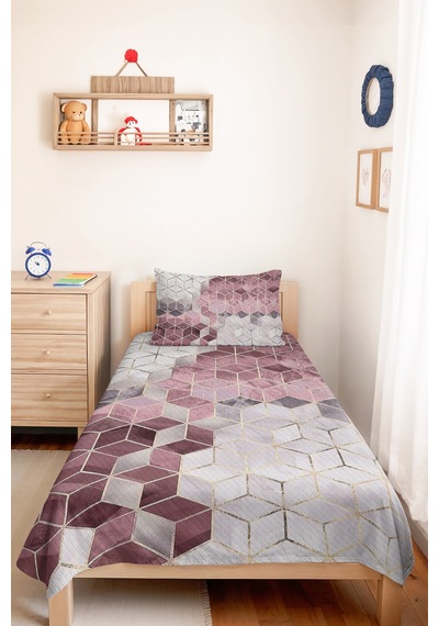 Pudra Geometrik Modern Genç Odası Tek Kişilik Pike Takımı-gri Altın 160x220 Cm Kapitone Yatak Örtüsü Narin Çiy Sarmalı