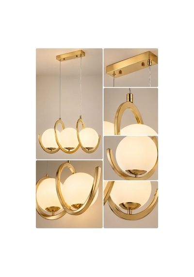 Modern Premium Gold 3'lü Sarkıt Avizesi Ampül Hediyeli Küreli Lüks Salon Mutfak Modelleri E14 Duy
