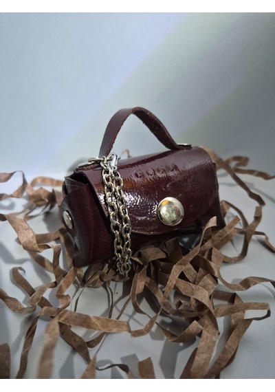 Gogo Charm Çanta Aksesuarı Mini Çanta Hakiki Deri Rugan Bordo