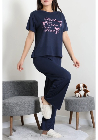 Modi Süprem Baskılı Pijama Takımı Koyulacipembe - 53526.1567. Açık Bej - Siyah
