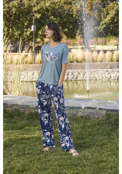 Hrşytrend Herşeytrend Çiçek Ve Yaprak Desenli Ve Baskılı Pijama Takımı Yeşil