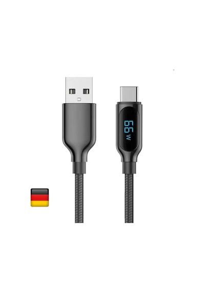 Woyax by Deji Dijital Göstergeli 1.2M PD 66W USB to Type-C Örgülü Hızlı Şarj ve Data Kablosu – Siyah
