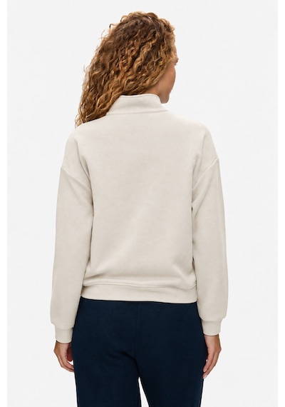 UCLA Ruelle Kemik Rengi Yarım Fermuarlı Nakışlı Pamuklu Loose Fit Kadın Pike Sweatshirt