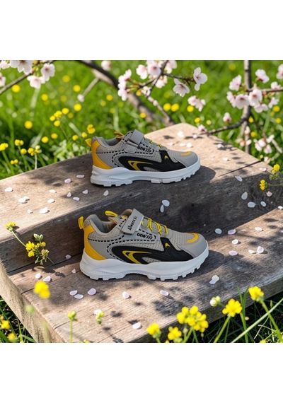 Almerakids Almera Kids 620 Buz Sarı Cırtlı Erkek Çocuk Spor Ayakkabı Gri