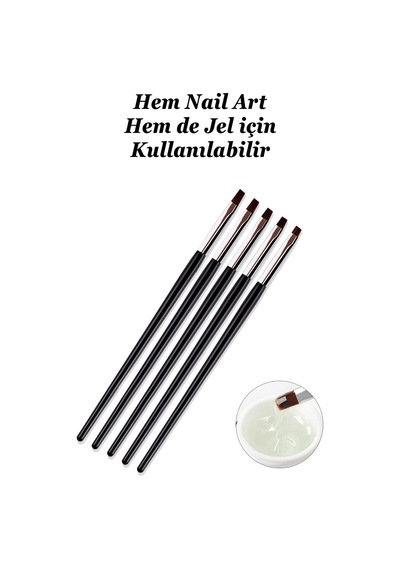 5 Adet Protez Tırnak Jel Fırçası Nail Art Fırça Seti Builder Jel Ve Poly Jel Fırçası Siyah