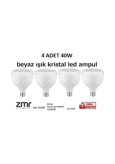 Zmr 40w Kristal Camlı T-bulb Led Ampul E27 Beyaz Işık Zmr-112/b 6500k