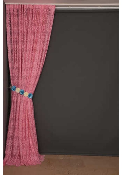 Şal Model Pembe Renk Hazır Dikilmiş Pileli Fon Perde 300x260 Cm
