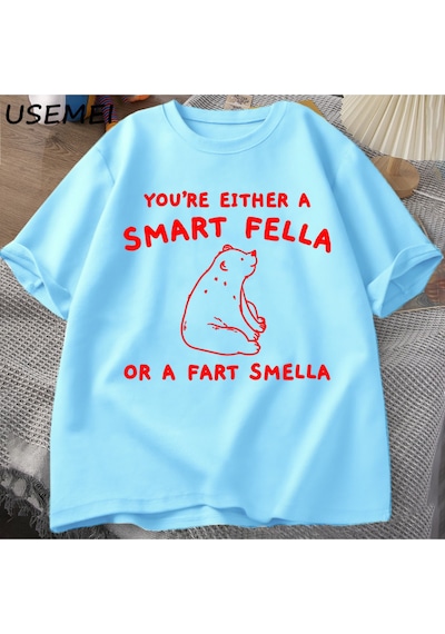Flood Of Style Eğer Bir Akıllı Adam T Shirt Kadın Erkek Retro Karikatür T-shirt Pamuk Ayı Garip T Shirt Raha Mavi