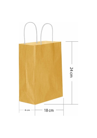 Büküm Saplı Kraft Kağıt Çanta Karton Hediyelik Poşet Torba Altın Sarı 5'li 18 x 24 CM
