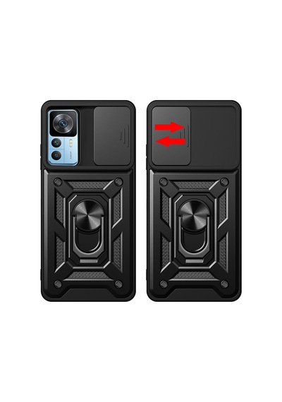 Xiaomi Mi 12t Pro Kılıf Sürgülü Kamera Koruyucu Manyetik Standlı Tank Koruma Cherena Mavi