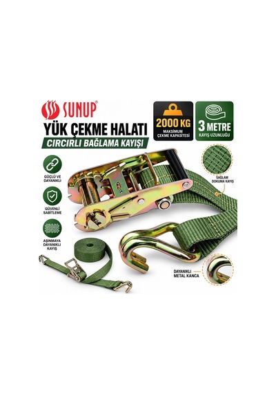 Sunup Sn-37783 3 Metre Yük Çekme Halatı Cırcırlı Bağlama Kayışı Spanzet 2000kg