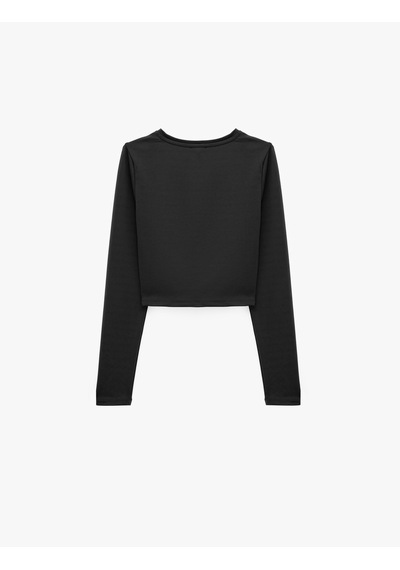 Koton Slim Fit Bisiklet Yaka Uzun Kollu Crop Spor Tişört Siyah 7wak10114nk
