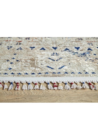 Bej Mavi Turuncu Modern Vintage Halı - 5042ou Bej - Mavi