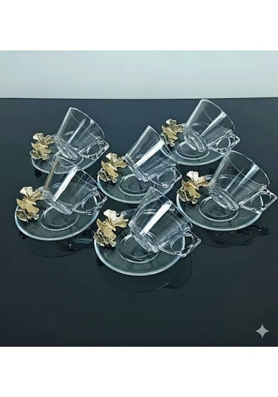 Çnr Home Collection Paşabahçe Vela Fincan Takimi 12 Parça 6 Kişilik Kelebekli Hediyelik Çeyizlik Gold