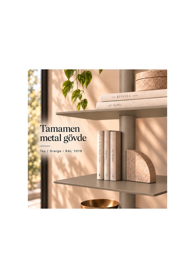 Axis 8 Raflı Metal Kitaplık Modern Tasarım Dikey Dekoratif Kitaplık Bej - 935176049 Bej