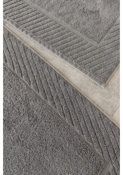2'li Diyagonal Çizgili Ayak Havlusu Seti - %100 Pamuk Havlu Takımı - 50x70 Cm Antrasıt Antrasit