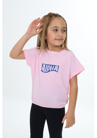 Toontoy Kids Toontoy Kız Çocuk Aloha Baskılı Tişört Açık Pembe