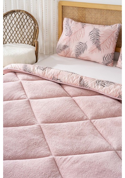 Rivaistanbul Pudra Yaprak Loura Çift Kişilik Çift Taraflı Lüx Wellsoft Yorgan Seti 195x215 Cm Pudra Pembe