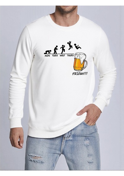Startmore Startmorejumping Into The Beer Friday Evolution Baskılı Üstler Erkek Yumuşak Trendy Kazak Sıcak Kalınl Beyaz