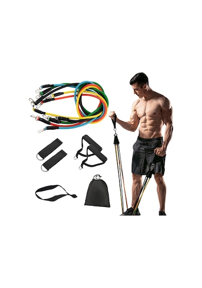 11 Parça Direnç Bandı Seti Kapı Aparatlı Egzersiz Ve Fitness Lastikleri