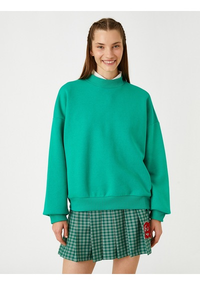 Koton Oversize Basic Sweatshirt Bisiklet Yaka İçi Polarlı Yeşil 3wal10411ık