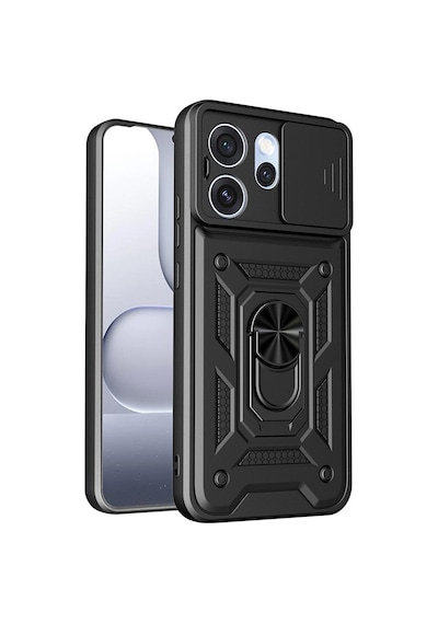 Caseonn Oppo Reno 15 Pro 5g Kılıf Sürgülü Kamera Korumalı Yüzüklü Mıknatıslı Tank Kapak Siyah