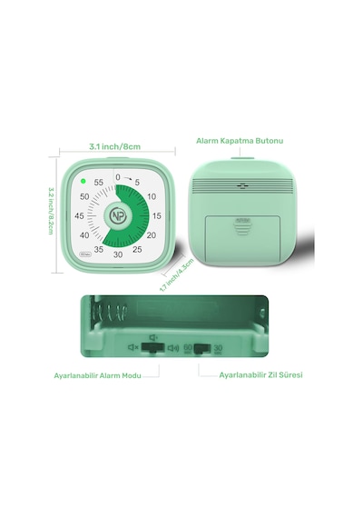 NPO Mutfak,Ders,Yemek için 60dk Analog Alarm Zamanlayıcı,Pomodoro Öğrenci  Motivasyon Saati