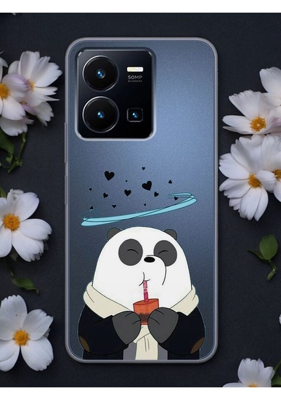 Vivo Y22s Kalpli Panda Tasarımlı Şeffaf Telefon Kılıfı Çok Renkli