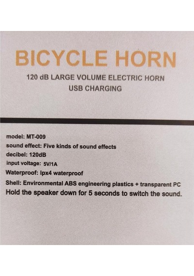 Xbyc 3031 Bisiklet Kornası Yeni Model Üzerinden Butonlu Su Gerçirmez Usb Şarjlı Korna 120db Siyah