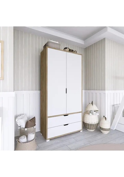 90 Cm Açık Ceviz-beyaz 2 Kapılı 2 Çekmeceli Elbise Dolabı - Gardırop Açık Ceviz & Beyaz 90 Cm Açık Ceviz-beyaz 2 Kapılı 2 Çekmeceli Elbise Dolabı - Gardırop Açık Ceviz & Beyaz