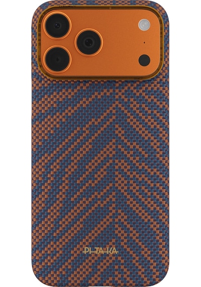İphone 17 Pro Max Kılıf M-safe Uyumlu Aramid Fiber Pitaka Breath Of Veins Serisi Kapak Turuncu-laciv Turuncu - Lacivert
