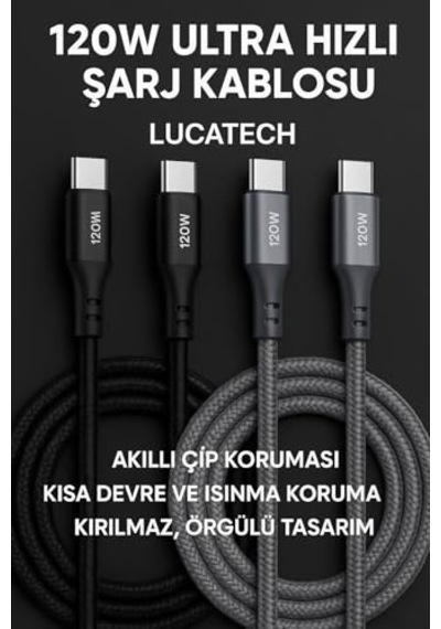 2 Metre Ultra Hızlı Pd Type-c Şarj Kablosu Gri Diğer