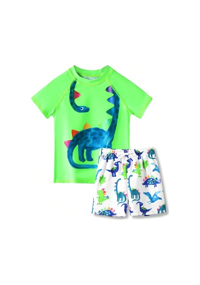 Petityu Güneş Korumalı Neon Yeşil Dino Mayo Uzun Boyunlu T-rex Beyaz Şortlu Set Yeşil - Beyaz Petityu Güneş Korumalı Neon Yeşil Dino Mayo Uzun Boyunlu T-rex Beyaz Şortlu Set Yeşil - Beyaz