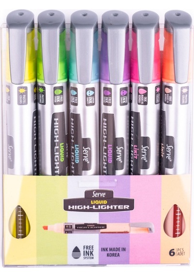 Likit Fosforlu Kalem - Pastel Renkler - 6lı Set Turkuaz