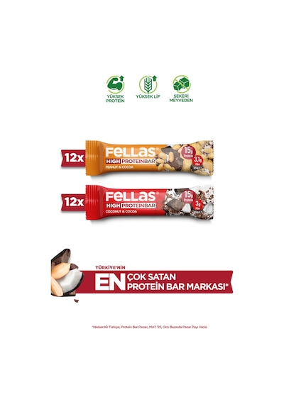 Fellas Yüksek Protein Bar 45 G Süper Ikili Kutu 24 Adet - Hind. Cevizli X 12 Adet + Yer Fıstıklı X 12 Adet