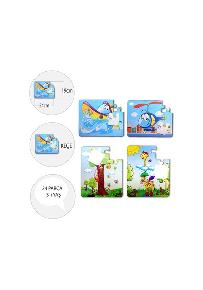 4 Set 48 Parça Tox Tekne . Helikopter Ve Zürafa 3+ Keçe Yapboz
