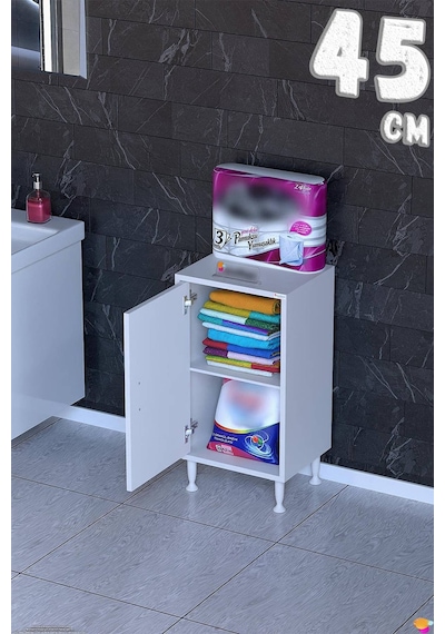 Söke 45 Cm Çok Amaçlı Kapaklı 1 Raflı 2 Bölmeli Komidin Dolap Beyaz