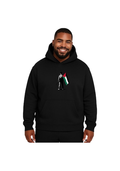 Benroma Özgür Filistin Baskılı Büyük Beden Unisex Sweatshırt Siyah
