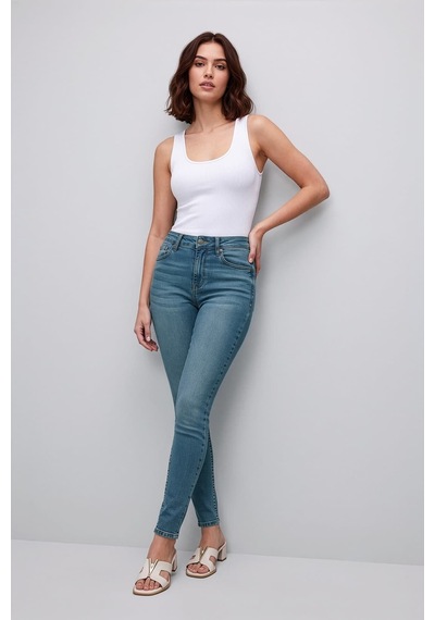 Kadın Yüksek Bel Mavi Skinny Jean Pantolon Mavi